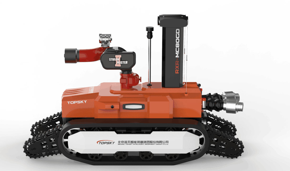 全地形防爆消防滅火偵察機器人【履帶擺臂】  (第2代，升降云臺及氣體二合一探測裝置+語音控制）  RXR-MC80BGD